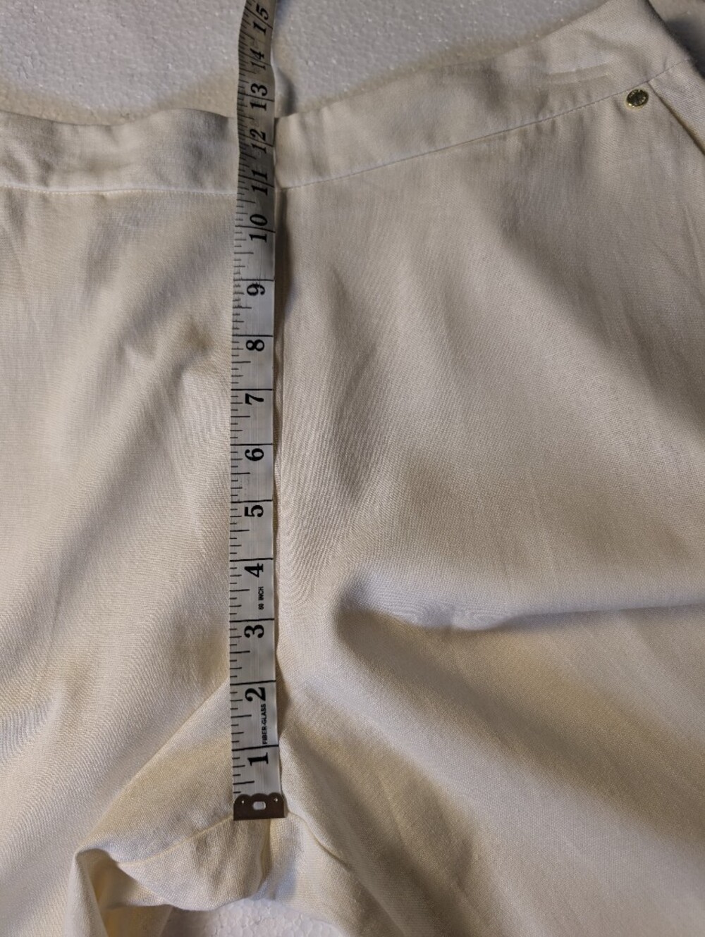 Anne Klein Cream Linen Blend Straight Leg Ankle Pants Lace Hem Size M A-244 - Picture 9 of 10
